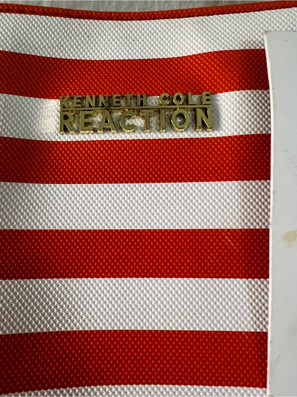 Kenneth Cole Reaction Red and White Striped Tote with Gold Logo